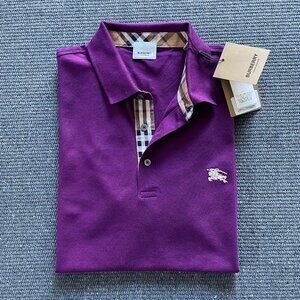Burberry London Men New Casual Purple Color Polo Shirt Small Size